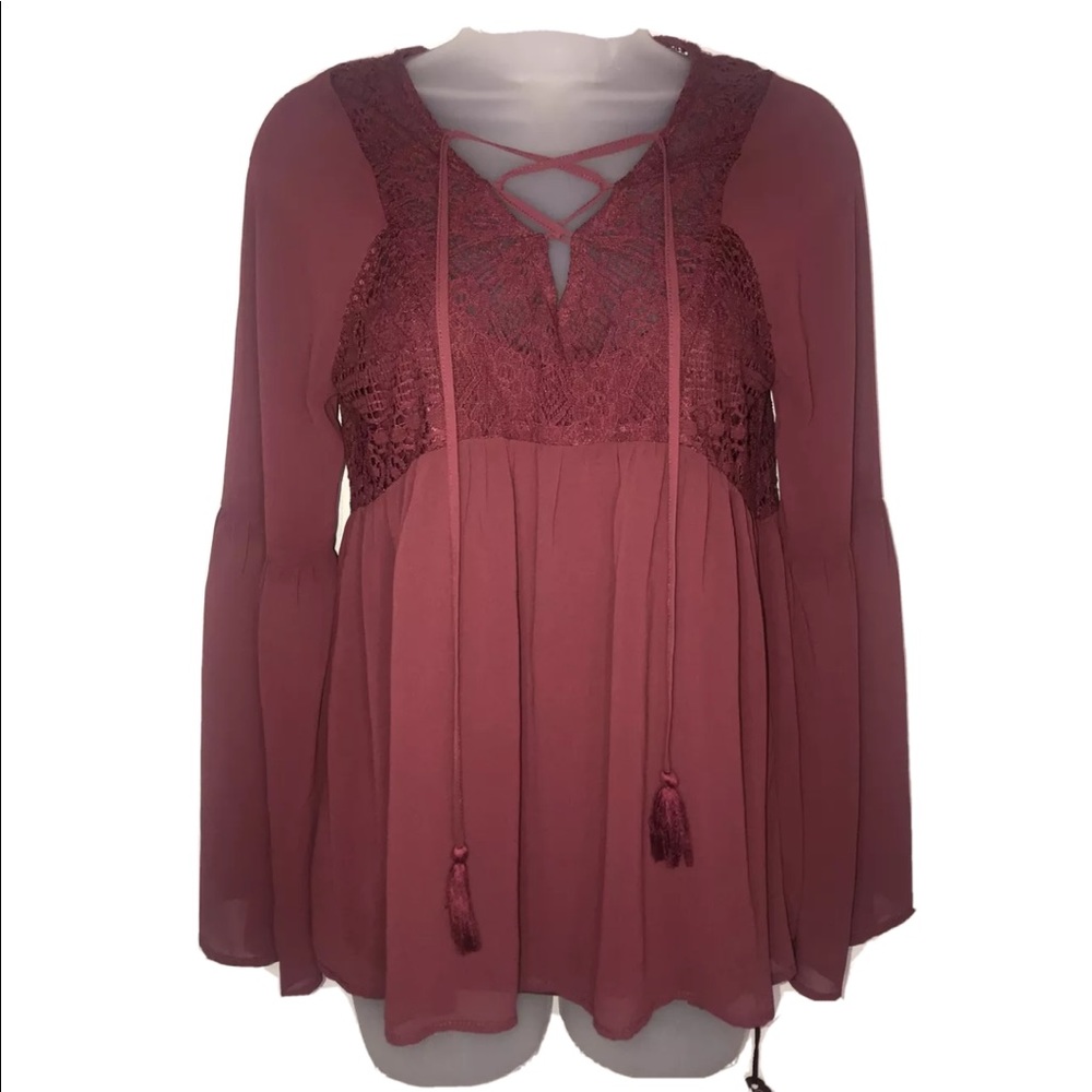 Knox Rose sheer lace blouse with tank underneath.